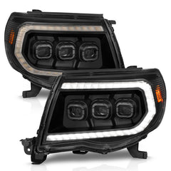 ANZO 05-11 Toyota Tacoma Full Proj Headlights w/Lght Bar Swchbk Seq. Blk. Housing w/Initiation Light