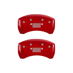 MGP 4 Caliper Covers Engraved Front JEEP Engraved Rear JEEP Grill logo Red finish silver ch