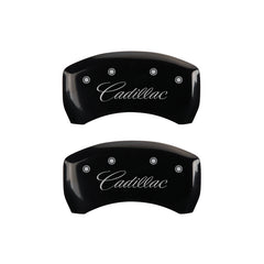 MGP 4 Caliper Covers Engraved F & R Cursive/Cadillac Black Finish Silver Char 2017 Cadillac XT5