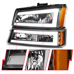 ANZO 2003-2006 Chevrolet Silverado 1500 Crystal Headlights w/ Light Bar Black Housing