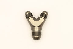 DeatschWerks 6AN Male Flare + 6AN Male Flare to 8AN Male Flare Y Block Fitting