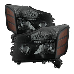 Xtune Nissan Titan 04-14 (04-07 OE Style ) OEM Amber Head Lights Set Black Smoked HD-JH-NTI04-AM-BSM