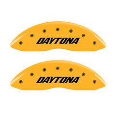 MGP 4 Caliper Covers Engraved Front & Rear Daytona Yellow finish black ch