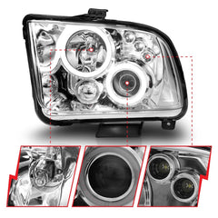 ANZO 2005-2009 Ford Mustang Projector Headlights w/ Halo Chrome