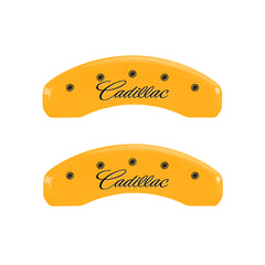 MGP 4 Caliper Covers Engraved Front & Rear Cursive/Cadillac Yellow finish black ch