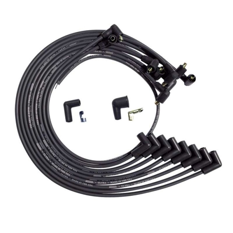 Moroso BBC Under Header 90 Deg Plug Non-HEI Dist Unsleeved Ultra Spark Plug Wire Set - Black