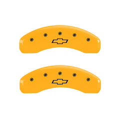 MGP 4 Caliper Covers Engraved F & R Bowtie Yellow Finish Black Char 2002 Chevrolet Silverado 1500