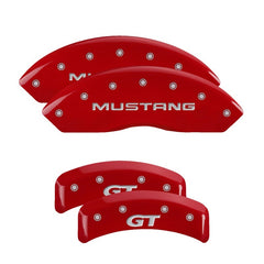 MGP 4 Caliper Covers Engrvd Front No bolts/Tbird Engrvd Rear/Tbird Emblem Red fnsh slvr ch