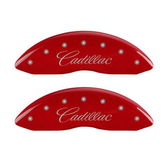 MGP 4 Caliper Covers Engraved Front Cursive/Cadillac Engraved Rear CTS4 Red finish silver ch