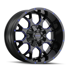 Mayhem 8015 Warrior 20x9 / 5x150 BP / 0mm Offset / 110mm Hub Black w/ Prism Blue Wheel