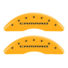 MGP 4 Caliper Covers Engraved Front Gen 5/Camaro Engraved Rear Gen 5/SS Yellow finish black ch
