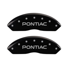 MGP 4 Caliper Covers Engraved Front Pontiac Engraved Rear GXP Black finish silver ch