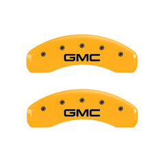 MGP 4 Caliper Covers Engraved Front & Rear 99-03 GMC Sierra 1500 Yellow Finish Black GMC Logo