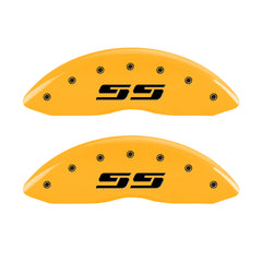 MGP 4 Caliper Covers Engraved F & R Silverado SS Yellow Finish Black Char 2002 Chevy Silverado 1500