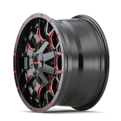 Mayhem 8015 Warrior 20x9 / 5x139.7 BP / 18mm Offset / 110mm Hub Black w/ Prism Red Wheel