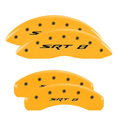 MGP 4 Caliper Covers Engraved Front & Rear 11-18 Jeep Grand Cherokee Yellow Finish Black SRT-8 Logo