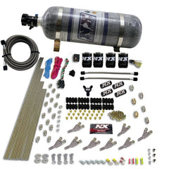 Nitrous Express STD Nozzle Nitrous Kit (200-500HP) Gas w//Dist Block & 4 Solenoids w/15lb Bottle
